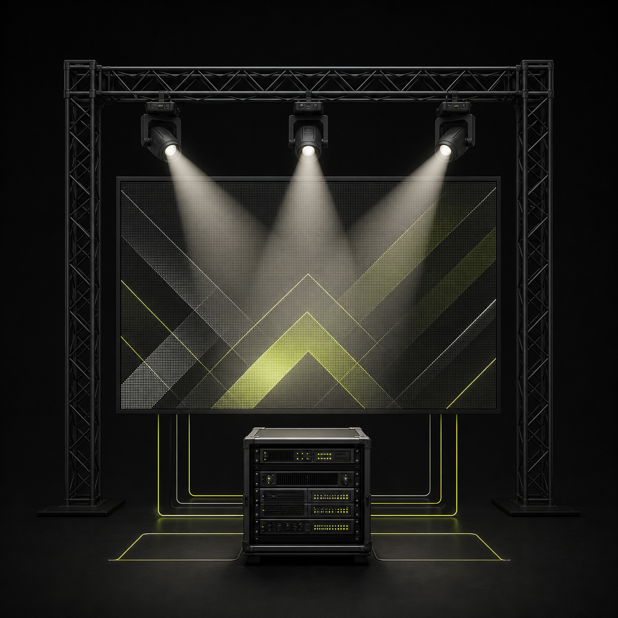 Technical illustration of a live visual and stage system